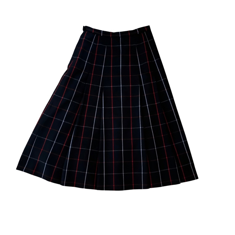 Vintage Burberry nova check plaid pleated navy skirt 100% wool Made in England
